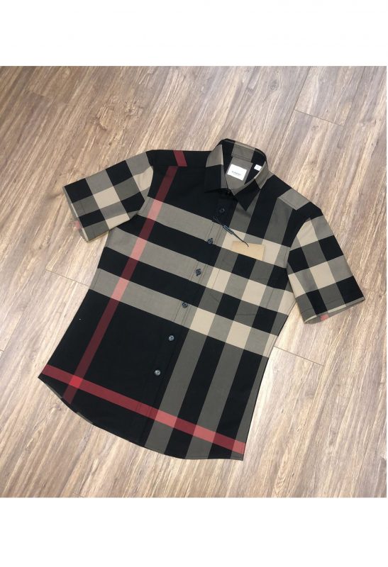 Áo Burberry like auth cộc tay mầu đen sám vải thô