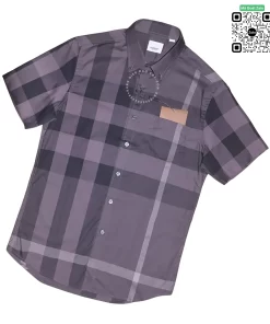 Áo Burberry cộc tay kẻ lệch mầu chì hàng siêu cấp