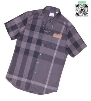 Áo Burberry cộc tay kẻ lệch mầu chì hàng siêu cấp