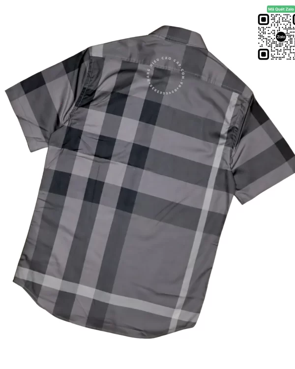 Áo Burberry cộc tay kẻ lệch mầu chì hàng siêu cấp