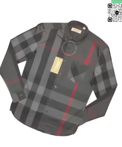Áo Burberry dài tay mầu đen kẻ đỏ túi chéo chất vải sợi tăm