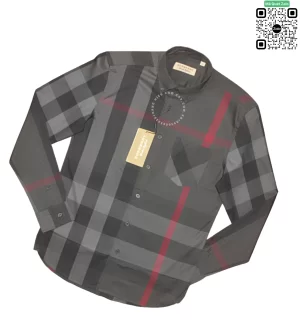 Áo Burberry dài tay mầu đen kẻ đỏ túi chéo chất vải sợi tăm