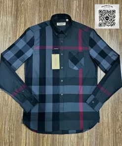Áo Burberry dài tay mầu đen kẻ đỏ túi chéo dáng ôm
