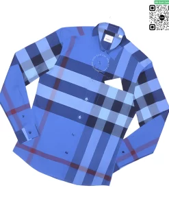 Áo Burberry hàng hiệu dài tay mầu xanh dương kẻ to
