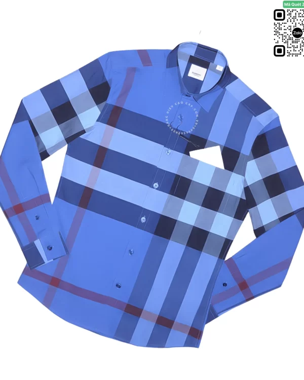 Áo Burberry hàng hiệu dài tay mầu xanh dương kẻ to