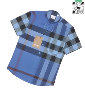Áo Burberry hàng hiệu tay ngắn mầu xanh kẻ lệch hàng hiệu like auth