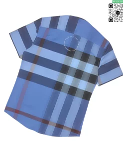 Áo Burberry hàng hiệu tay ngắn mầu xanh kẻ lệch hàng hiệu like auth
