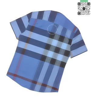 Áo Burberry hàng hiệu tay ngắn mầu xanh kẻ lệch hàng hiệu like auth