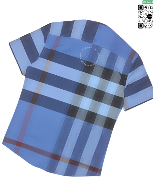 Áo Burberry hàng hiệu tay ngắn mầu xanh kẻ lệch hàng hiệu like auth