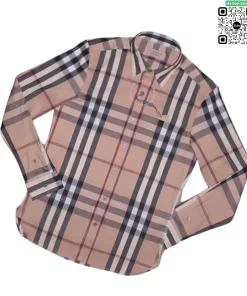 Áo Burberry kẻ cân dài tay mầu vàng be hàng chính hãng