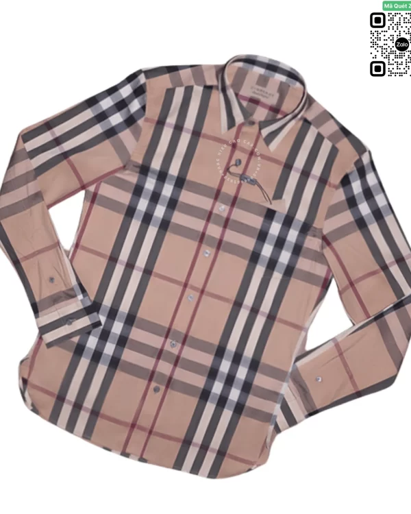 Áo Burberry kẻ cân dài tay mầu vàng be hàng chính hãng