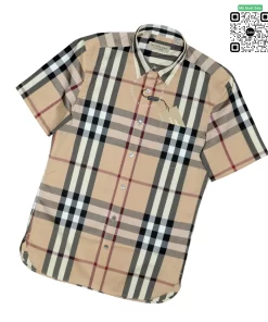 Áo Burberry kẻ cân ngắn tay mầu vàng be hàng hiệu