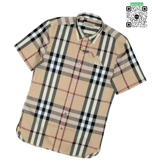 Áo Burberry kẻ cân ngắn tay mầu vàng be hàng hiệu