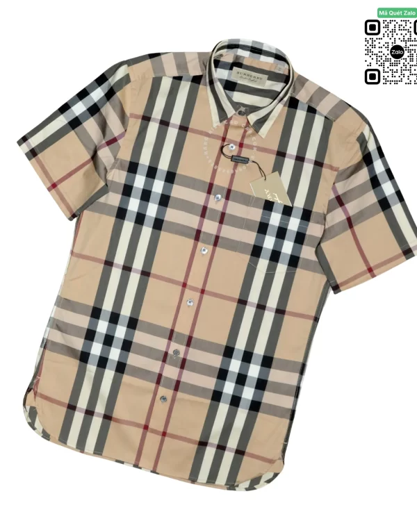 Áo Burberry kẻ cân ngắn tay mầu vàng be hàng hiệu