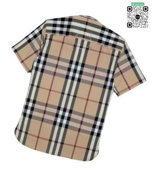 Áo Burberry kẻ cân ngắn tay mầu vàng be hàng hiệu