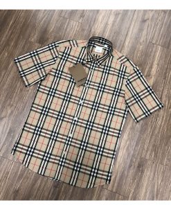 Áo Burberry like auth cộc tay kẻ nhỏ mầu vàng be