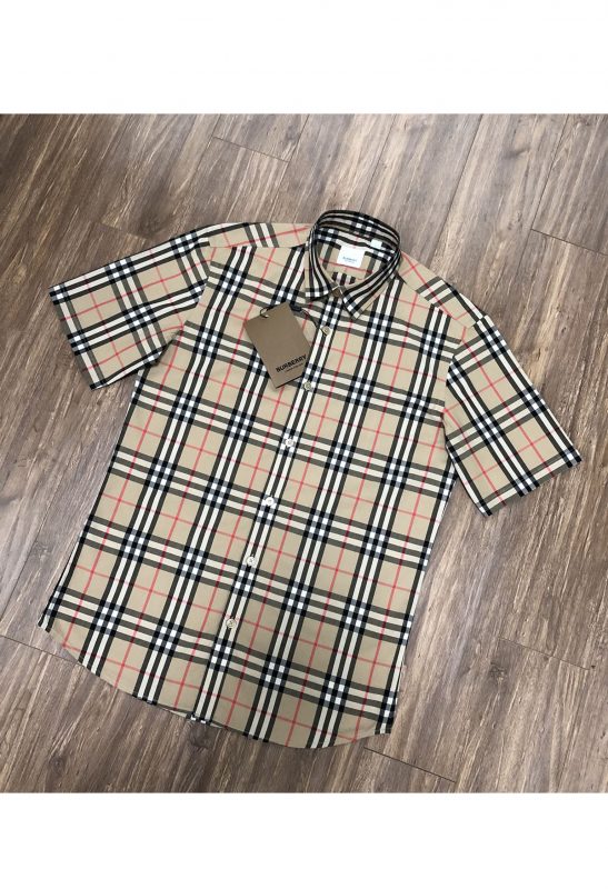 Áo Burberry like auth cộc tay kẻ nhỏ mầu vàng be