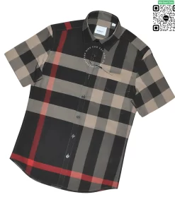 Áo Burberry like auth cộc tay mầu đen sám vải thô