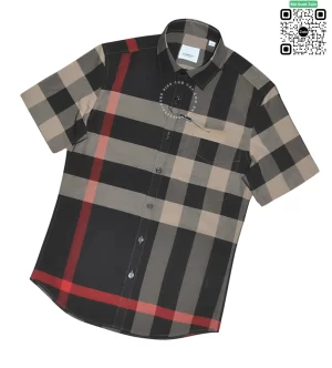 Áo Burberry like auth cộc tay mầu đen sám vải thô