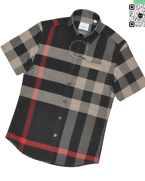 Áo Burberry like auth cộc tay mầu đen sám vải thô