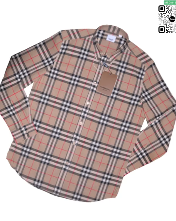 Áo Burberry like auth kẻ nhỏ dài tay mầu vàng be