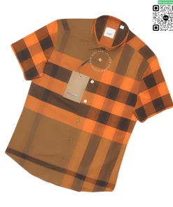 Áo Burberry nam ngắn tay mầu cam kẻ to hàng chuẩn chính hãng