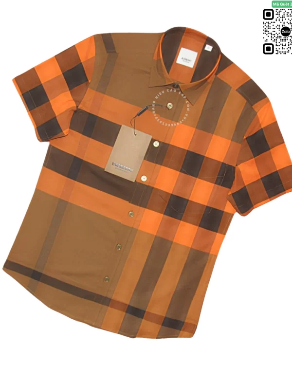 Áo Burberry nam ngắn tay mầu cam kẻ to hàng chuẩn chính hãng