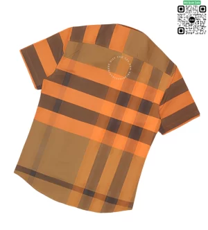 Áo Burberry nam ngắn tay mầu cam kẻ to hàng chuẩn chính hãng