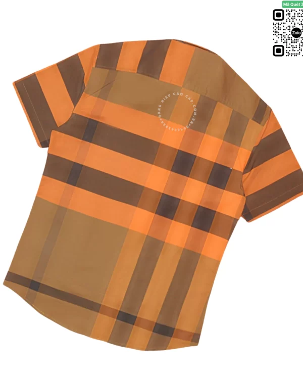 Áo Burberry nam ngắn tay mầu cam kẻ to hàng chuẩn chính hãng