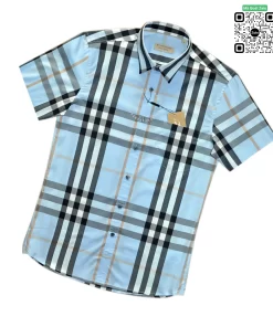 Áo Burberry siêu cấp mầu xanh nhạt ngắn tay kẻ cân