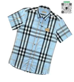 Áo Burberry siêu cấp mầu xanh nhạt ngắn tay kẻ cân