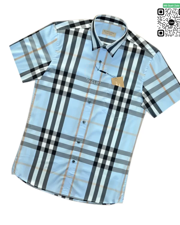 Áo Burberry siêu cấp mầu xanh nhạt ngắn tay kẻ cân