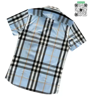 Áo Burberry siêu cấp mầu xanh nhạt ngắn tay kẻ cân
