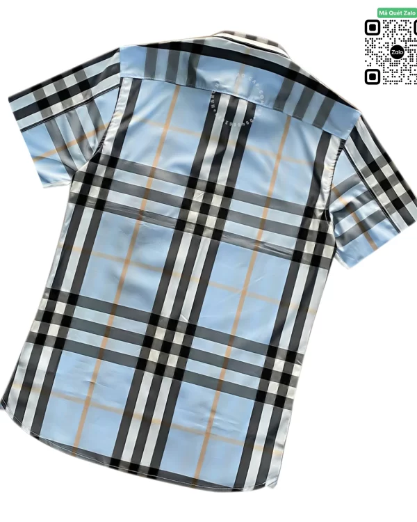 Áo Burberry siêu cấp mầu xanh nhạt ngắn tay kẻ cân