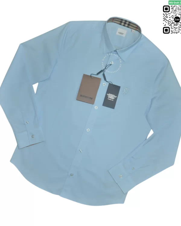 Áo sơ mi Burberry BBR mầu xanh check tay hàng hiệu chính hãng