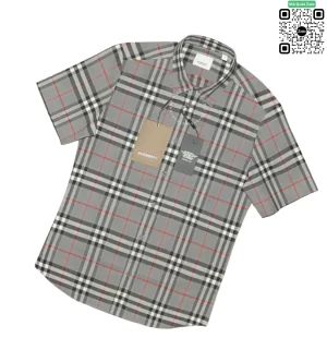 Áo sơ mi Burberry nam cộc tay màu ghi kẻ cân hàng like auth