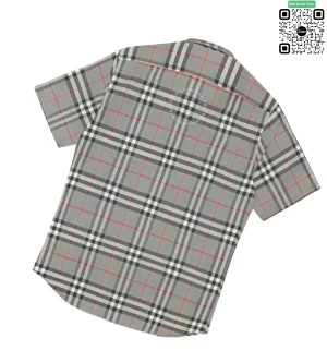 Áo sơ mi Burberry nam cộc tay màu ghi kẻ cân hàng like auth
