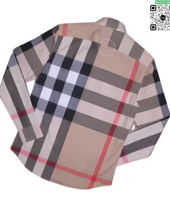Áo sơ mi Burberry nam mầu vàng be kẻ to dài tay vải mềm