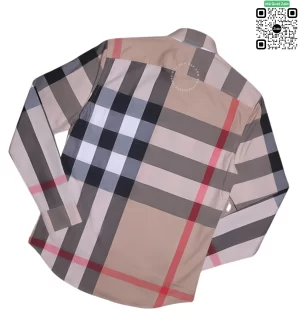 Áo sơ mi Burberry nam mầu vàng be kẻ to dài tay vải mềm