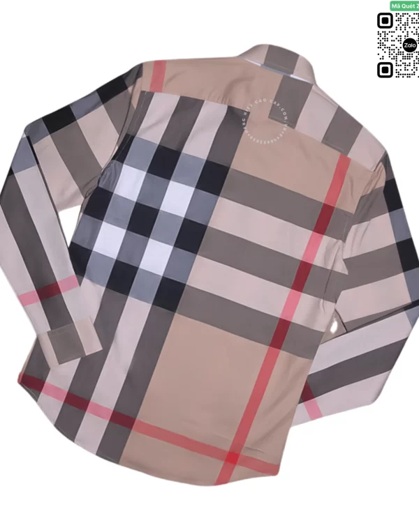Áo sơ mi Burberry nam mầu vàng be kẻ to dài tay vải mềm