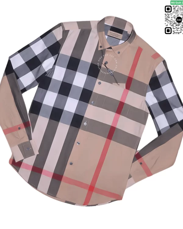 Áo sơ mi Burberry nam mầu vàng be kẻ to dài tay vải mềm