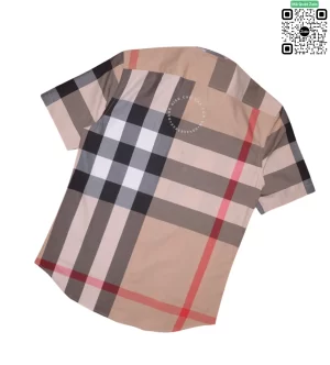 Áo sơ mi Burberry nam ngắn tay mầu vàng be kẻ to hàng hiệu