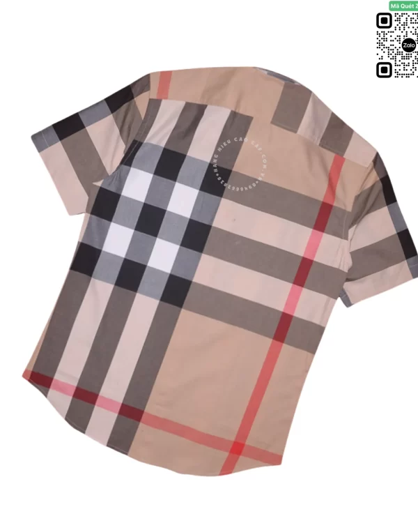 Áo sơ mi Burberry nam ngắn tay mầu vàng be kẻ to hàng hiệu