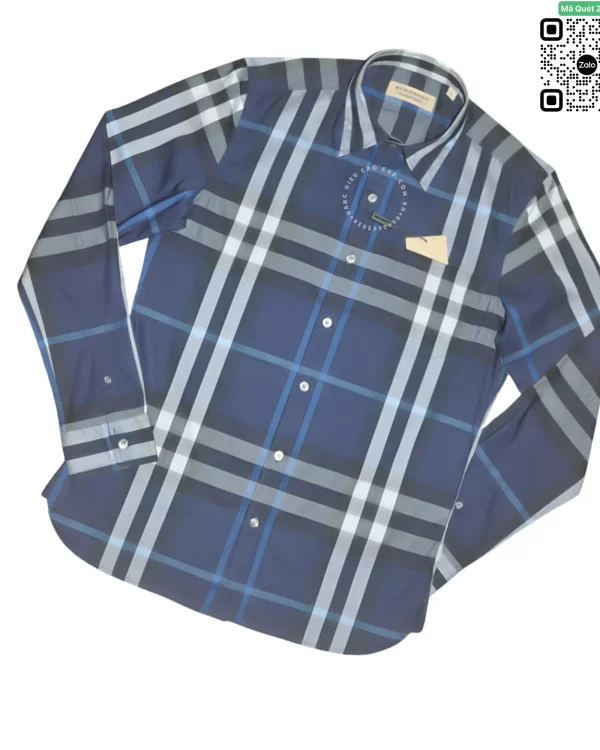 Áo Burberry BBR dài tay kẻ cân mầu xanh hàng hiệu chính hãng