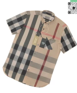 Áo Burberry BBR ngắn tay túi chéo vải sợi tăm lụa mầu vàng be
