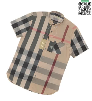 Áo Burberry BBR ngắn tay túi chéo vải sợi tăm lụa mầu vàng be