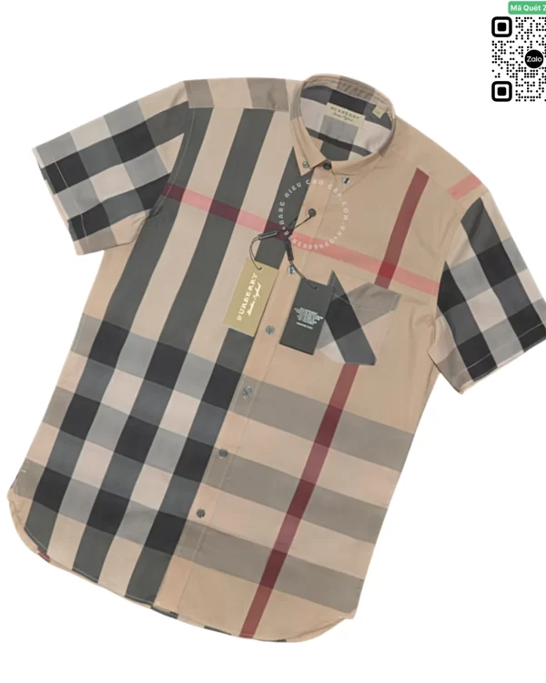 Áo Burberry BBR ngắn tay túi chéo vải sợi tăm lụa mầu vàng be