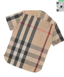 Áo Burberry BBR ngắn tay túi chéo vải sợi tăm lụa mầu vàng be