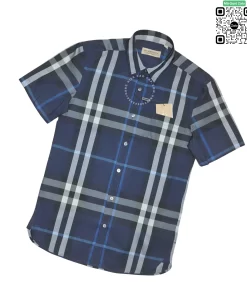 Áo Burberry cộc tay kẻ cân mầu xanh hàng hiệu chính hãng