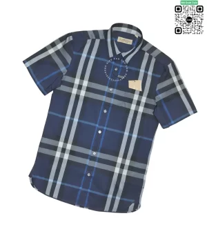 Áo Burberry cộc tay kẻ cân mầu xanh hàng hiệu chính hãng